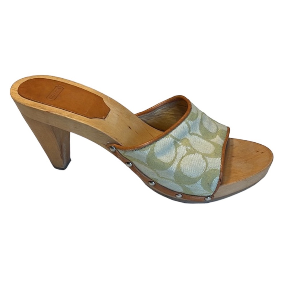 Coach Logo Wooden Heels Brenda Sandals Gem